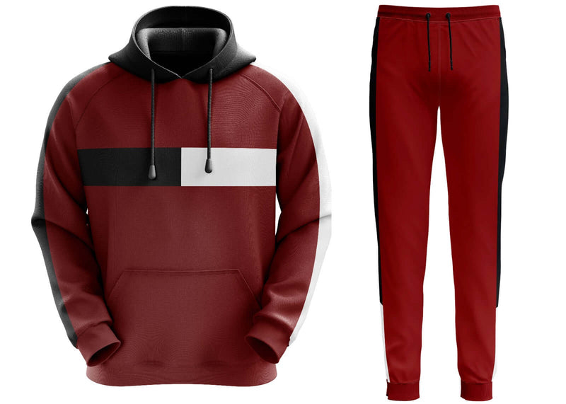 Deckra Mens Hooded Plain Tracksuit Fleece Ribbed Cuff Sweatshirts Cotton Blend Joggers Oversize Maroon S~5XL