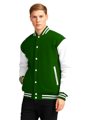 Men’s Varsity Jacket Genuine Leather Sleeve and Wool Body Green/White