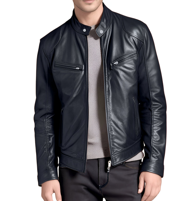 Mens Leather Jacket Motorbike Stylish Warm Winter Biker Coat Black