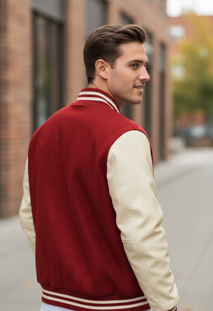 Men's Varsity Jackets Genuine Leather Sleeve And Wool Body Maroon/Cream