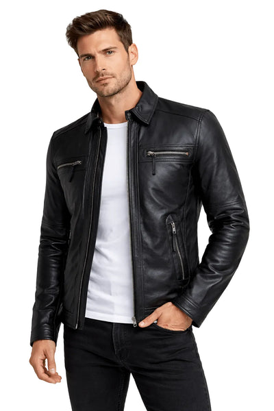 Men's Black Leather Zipper Jacket – Cowhide leather Jacket