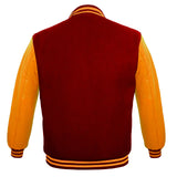 Men's Varsity Jackets Genuine Leather Sleeve And Wool Body Red/Yellow