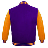 Men's Varsity Jackets Genuine Leather Sleeve And Wool Body Purple/Yellow