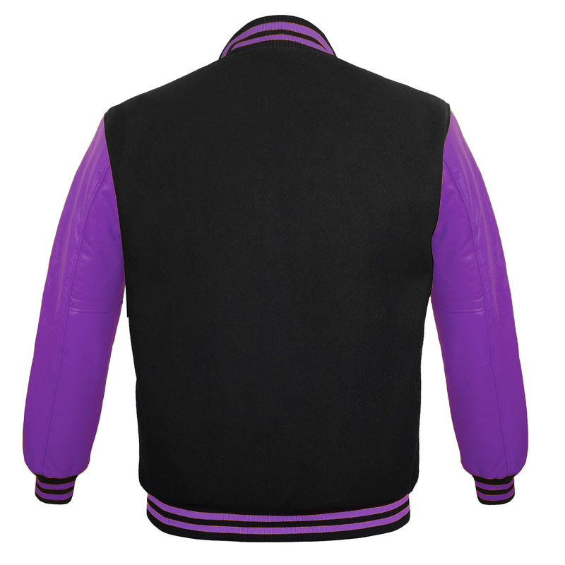 Men's Varsity Jackets Genuine Leather Sleeve And Wool Body Black/Light Purple