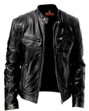 Mens Leather Jacket Motorbike Stylish Warm Winter Biker Coat Black
