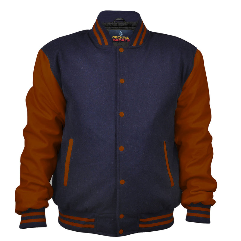 Woman Jacket Wool+Leather Navy Blue/Brown