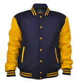 Woman Jacket Wool+Leather Navy Blue/Gold