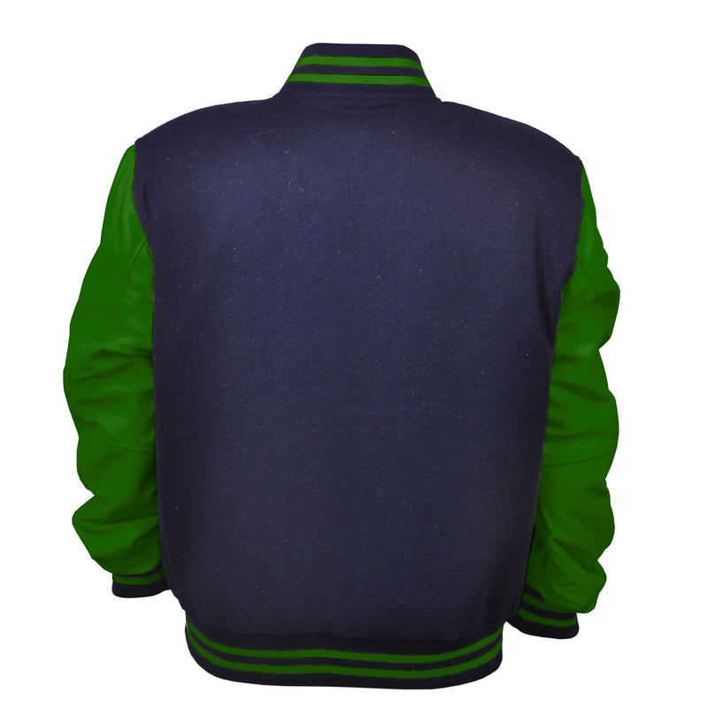 Woman Jacket Wool+Leather Navy Blue/Green