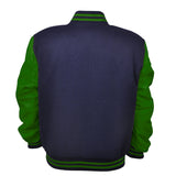 Woman Jacket Wool+Leather Navy Blue/Green