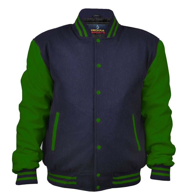 Woman Jacket Wool+Leather Navy Blue/Green