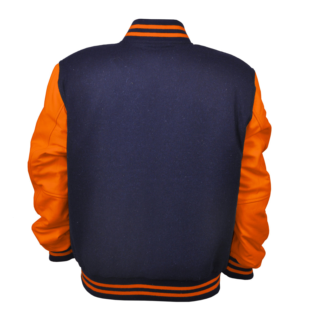 Woman Jacket Wool+Leather Navy Blue/Orange