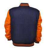 Woman Jacket Wool+Leather Navy Blue/Orange