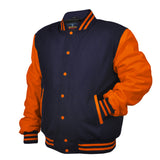 Woman Jacket Wool+Leather Navy Blue/Orange