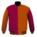 Men's Varsity Jackets Genuine Leather Sleeve And Wool Body Purple/Orange