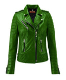 Women's Green Motorcycle Biker Jackets Cafe Racer Retro Slim Fit Jackets