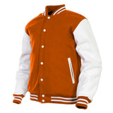 Men’s Varsity Jacket Genuine Leather Sleeve and Wool Body Orange/White