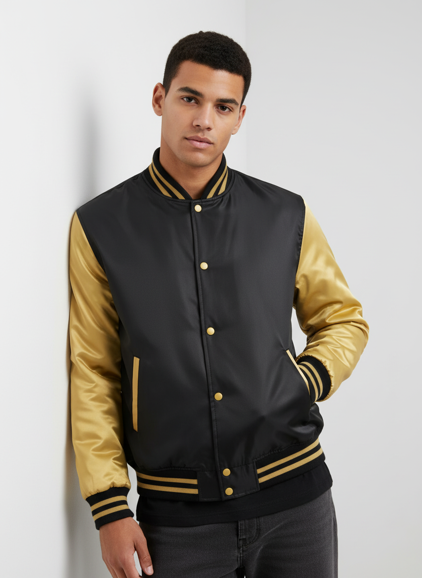 Mens Satin Jacket Black/Gold – Deckra Sports
