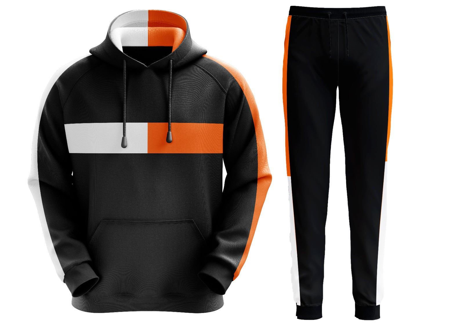 Deckra Mens Hooded Plain Tracksuit Fleece Ribbed Cuff Sweatshirts Cotton Blend Joggers Black/Orange (0.1)