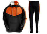 Deckra Mens Hooded Plain Tracksuit Fleece Ribbed Cuff Sweatshirts Cotton Blend Joggers Oversize Black/Orange (0.2)