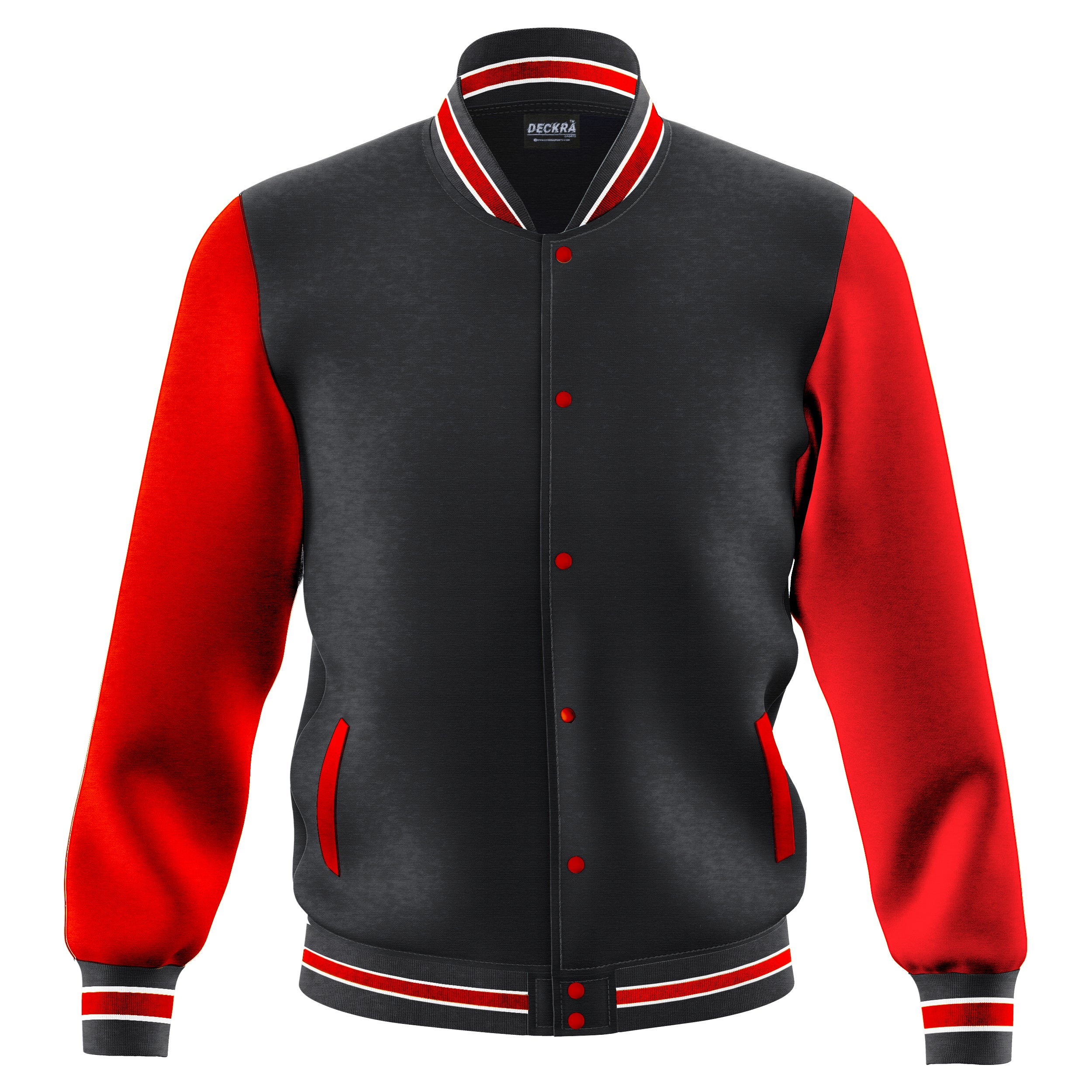 Deckra Men'ss Jacket Fleece Outdoor Winter Bomber Letterman Jackets Black/Red
