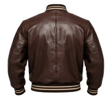 Men's Genuine Cowhide Leather Varsity Jacket – Premium Baseball Bomber Jacket (Dark Brown)