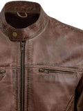 Waxed Brown Leather Jacket for Men – Cowhide Leather Biker Jacket