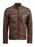 Waxed Brown Leather Jacket for Men – Cowhide Leather Biker Jacket