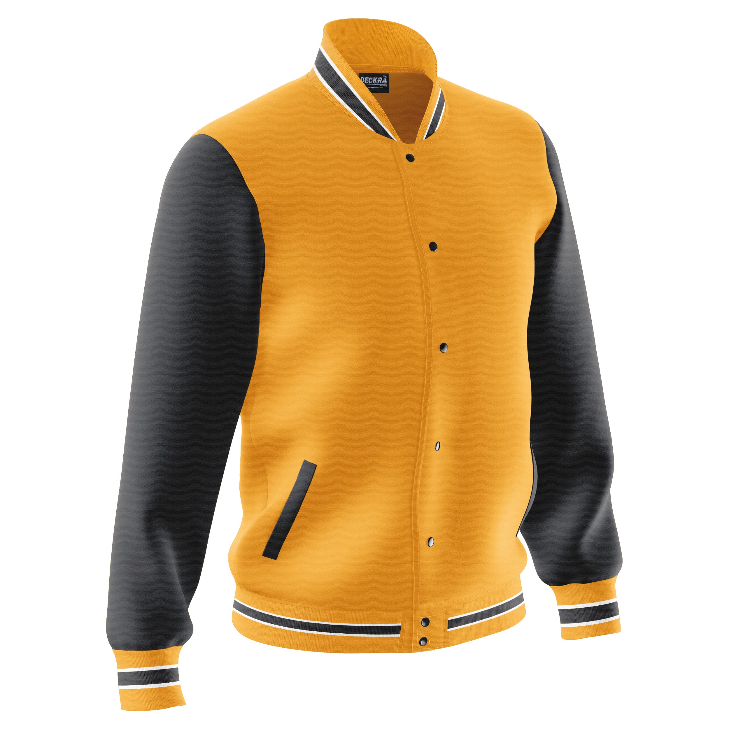Deckra Mens Letterman Varsity Jacket Fleece Outdoor Winter Bomber Jackets Gold/Black