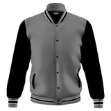 Deckra Men's Jacket Fleece Outdoor Winter Bomber Letterman Jackets Grey/Black