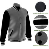 Deckra Men's Jacket Fleece Outdoor Winter Bomber Letterman Jackets Grey/Black