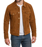 Deckra Premium Suede Leather Jacket Men Vintage Cowskin Leather Multi Pockets Casual Trucker Collared Coat Winter