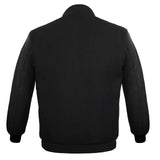 Men’s Varsity Jacket Genuine Leather Sleeve and Wool Body All Black (No Line)