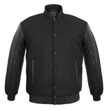 Men’s Varsity Jacket Genuine Leather Sleeve and Wool Body All Black (No Line)