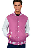 Men’s Varsity Jacket Genuine Leather Sleeve and Wool Body Pink/White