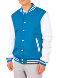 Men’s Varsity Jacket Genuine Leather Sleeve and Wool Body Sky Blue/White