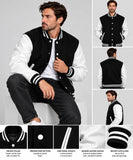 Men’s Varsity Jacket Genuine Leather Sleeve and Wool Body Black/White