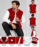 Men’s Varsity Jacket Faux Leather Sleeve and Wool Body Red/White