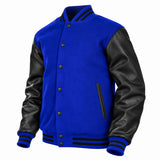Men’s Varsity Jacket Faux Leather Sleeve and Wool Body Blue-Black