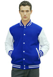Men’s Varsity Jacket Genuine Leather Sleeve and Wool Body Blue/White