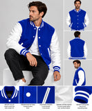 Men’s Varsity Jacket Genuine Leather Sleeve and Wool Body Blue/White