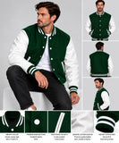Men’s Varsity Jacket Genuine Leather Sleeve and Wool Body Green/White