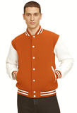 Men’s Varsity Jacket Genuine Leather Sleeve and Wool Body Orange/White
