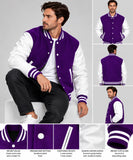 Men’s Varsity Jacket Genuine Leather Sleeve and Wool Body Purple/White