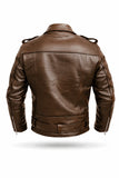 Mens Leather Jacket Genuine Cowhide Motorcycle Jacket Brown