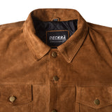 Deckra Premium Suede Leather Jacket Men Vintage Cowskin Leather Multi Pockets Casual Trucker Collared Coat Winter
