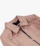 Deckra Women's Cropped Pink Leather Jacket with Shirt Collar