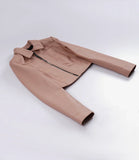 Deckra Women's Cropped Pink Leather Jacket with Shirt Collar
