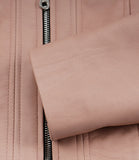 Deckra Women's Cropped Pink Leather Jacket with Shirt Collar