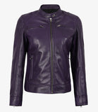 Deckra Womens Real cowhide Leather Purple Biker Style Jacket