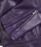 Deckra Womens Real cowhide Leather Purple Biker Style Jacket